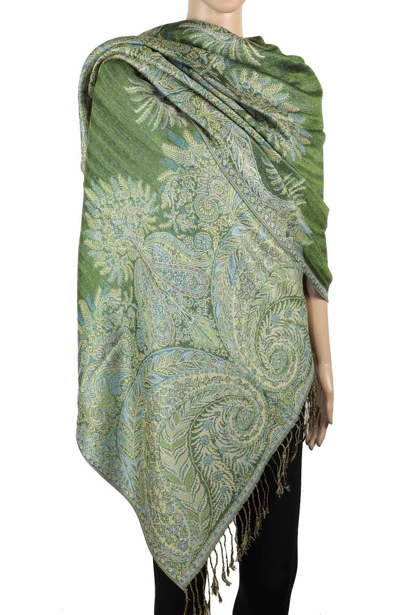 achillea big paisley pashmina shawl green