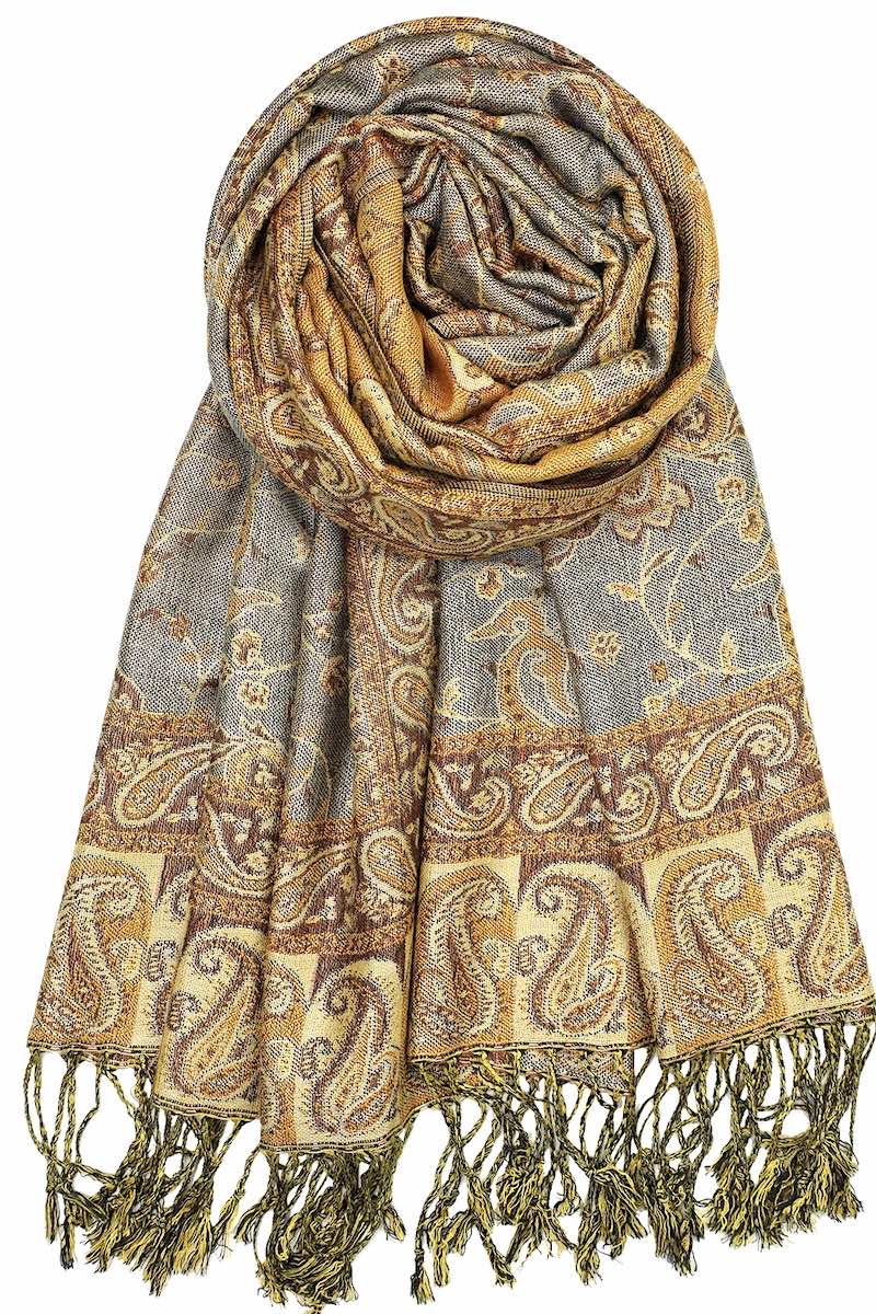 pashmina, Accessories, Pashmina Cashmere Silk Scarf Wrap Gold Tan Paisley  Woven Winter Colours Soft