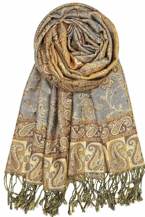 Achillea Grey Bronze Reversible Paisley Pashmina