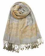achillea paisley border pashmina shawl grey gold