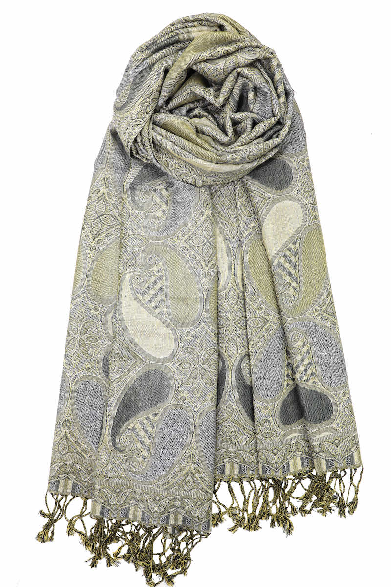 achillea multi color paisley pashmina scarf grey gold