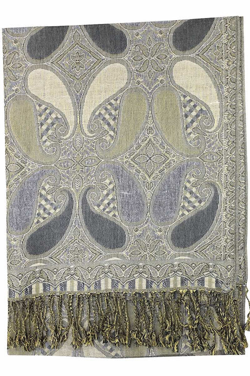 Achillea Grey Gold Multi Color Paisley Pashmina