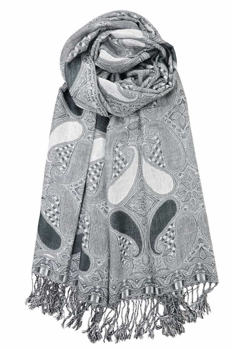 achillea multi color paisley pashmina scarf grey