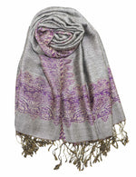 achillea paisley border pashmina shawl grey purple