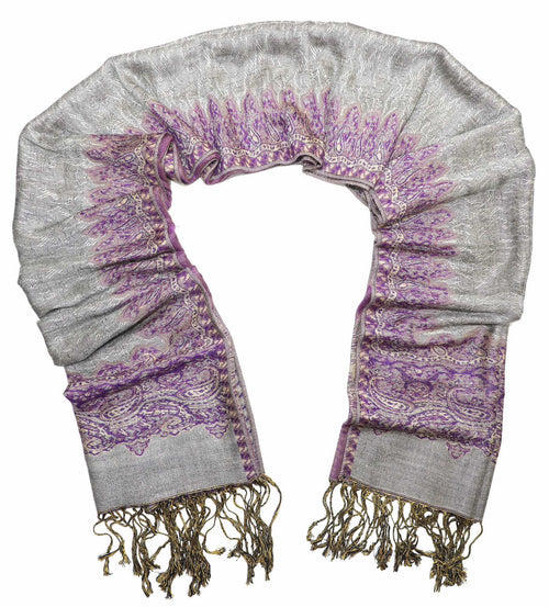 Achillea Grey Purple Border Pashmina Shawl Wrap Scarf