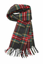 Achillea Scottish Tartan Plaid Cashmere Feel Scarf Grey Tartan