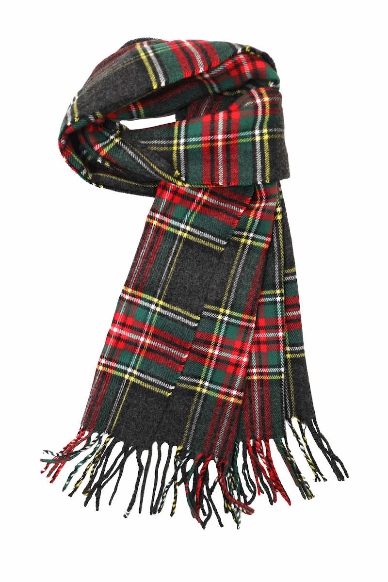 Achillea Scottish Tartan Plaid Cashmere Feel Scarf Grey Tartan