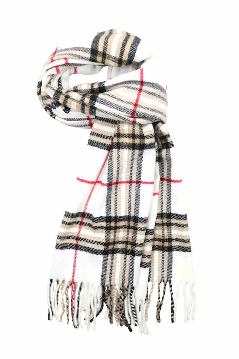 Achillea Scottish Tartan Plaid Cashmere Feel Scarf Ivory Plaid