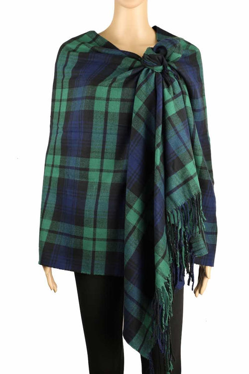 Achillea Long & Wide Scottish Tartan Plaid Cashmere Feel Shawl Green