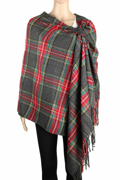 Achillea Long & Wide Scottish Tartan Plaid Cashmere Feel Shawl Grey