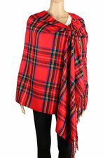 Achillea Long & Wide Scottish Tartan Plaid Cashmere Feel Shawl Red