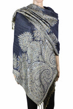 achillea big paisley pashmina shawl navy