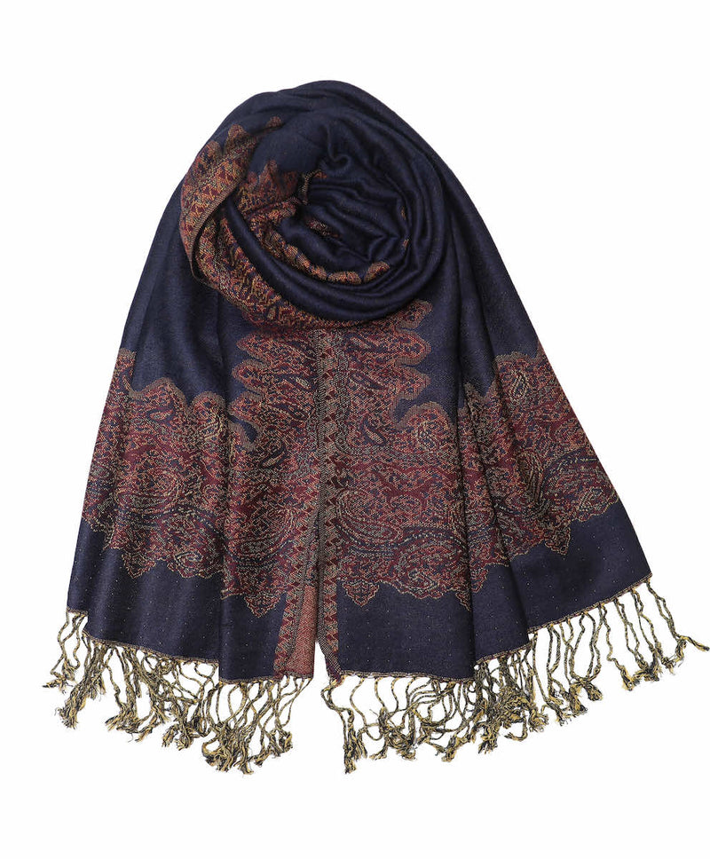 Achillea Navy Border Pashmina Shawl Wrap Scarf