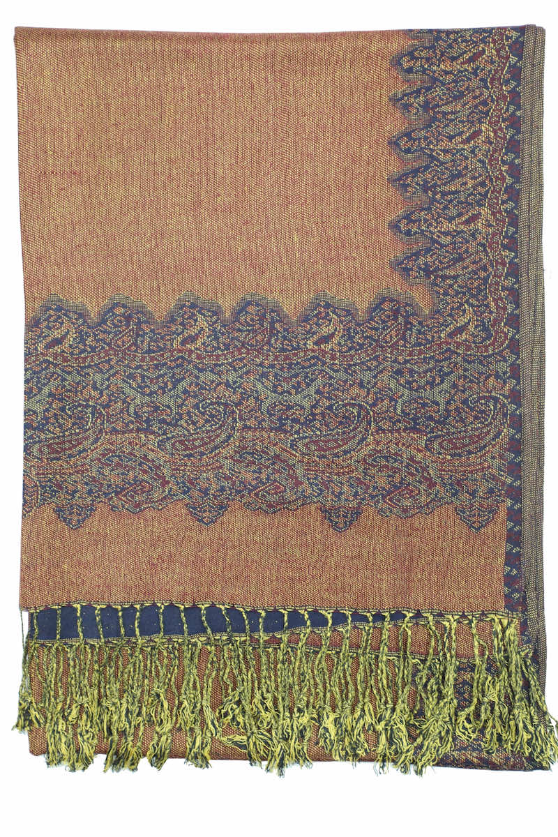 Achillea Navy Border Pashmina Shawl Wrap Scarf