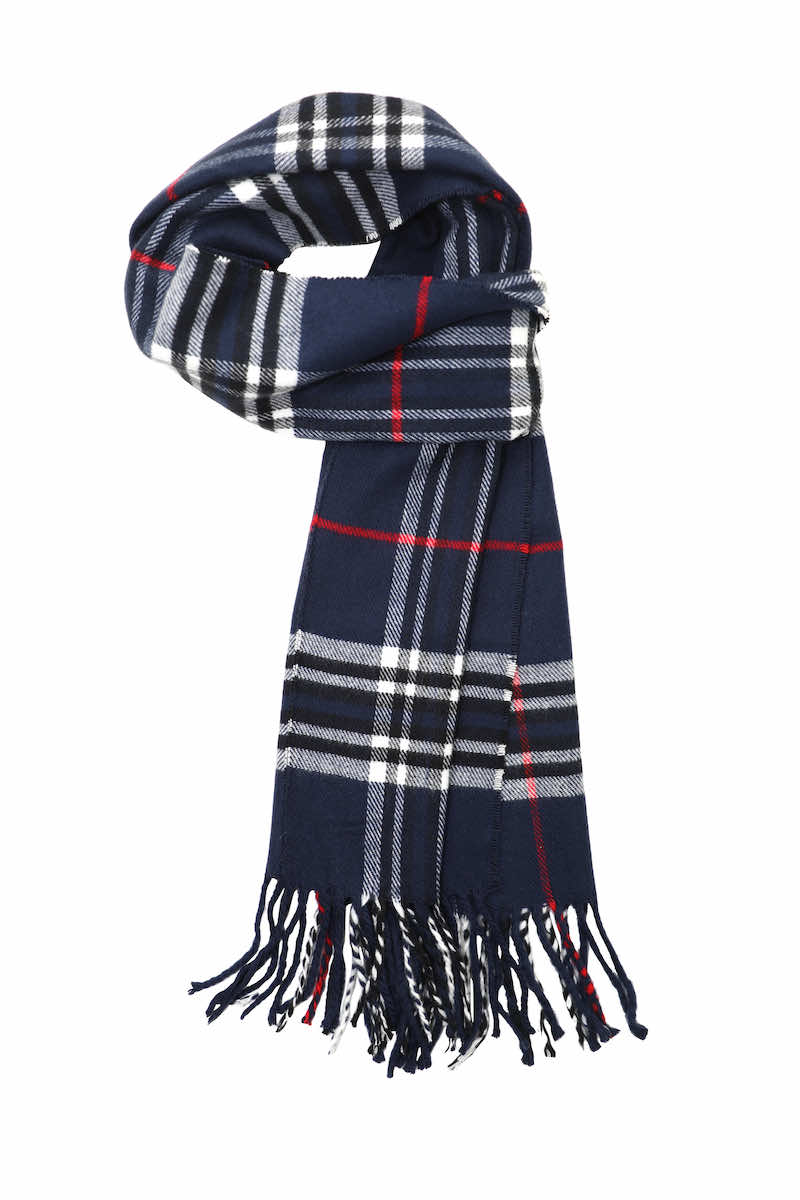 Achillea Scottish Tartan Plaid Cashmere Feel Scarf Navy Plaid