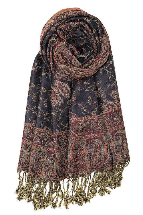 Achillea Navy Reversible Paisley Pashmina