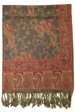 Achillea Olive Burgundy Reversible Paisley Pashmina