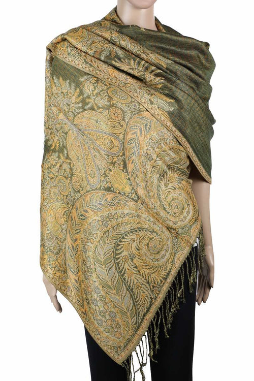 Achillea Olive Green Big Paisley Pashmina