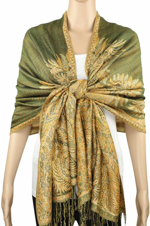 Achillea Olive Green Big Paisley Pashmina