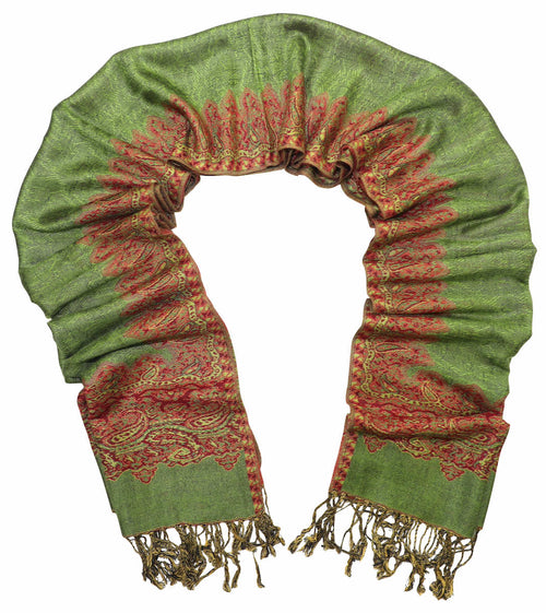 Achillea Olive Green Border Pashmina Shawl Wrap Scarf