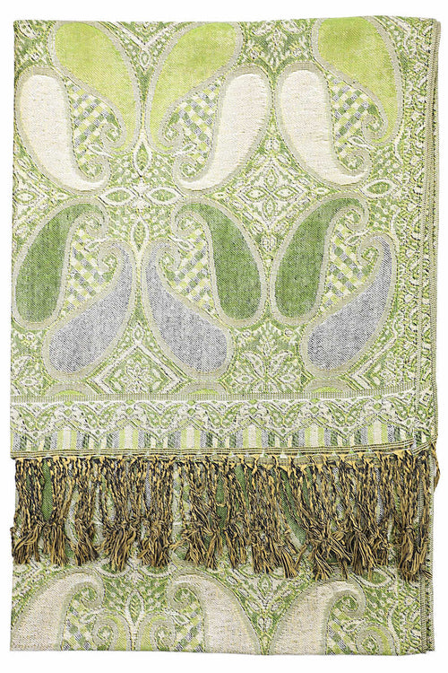 Achillea Olive Green Metallic Paisley Pashmina