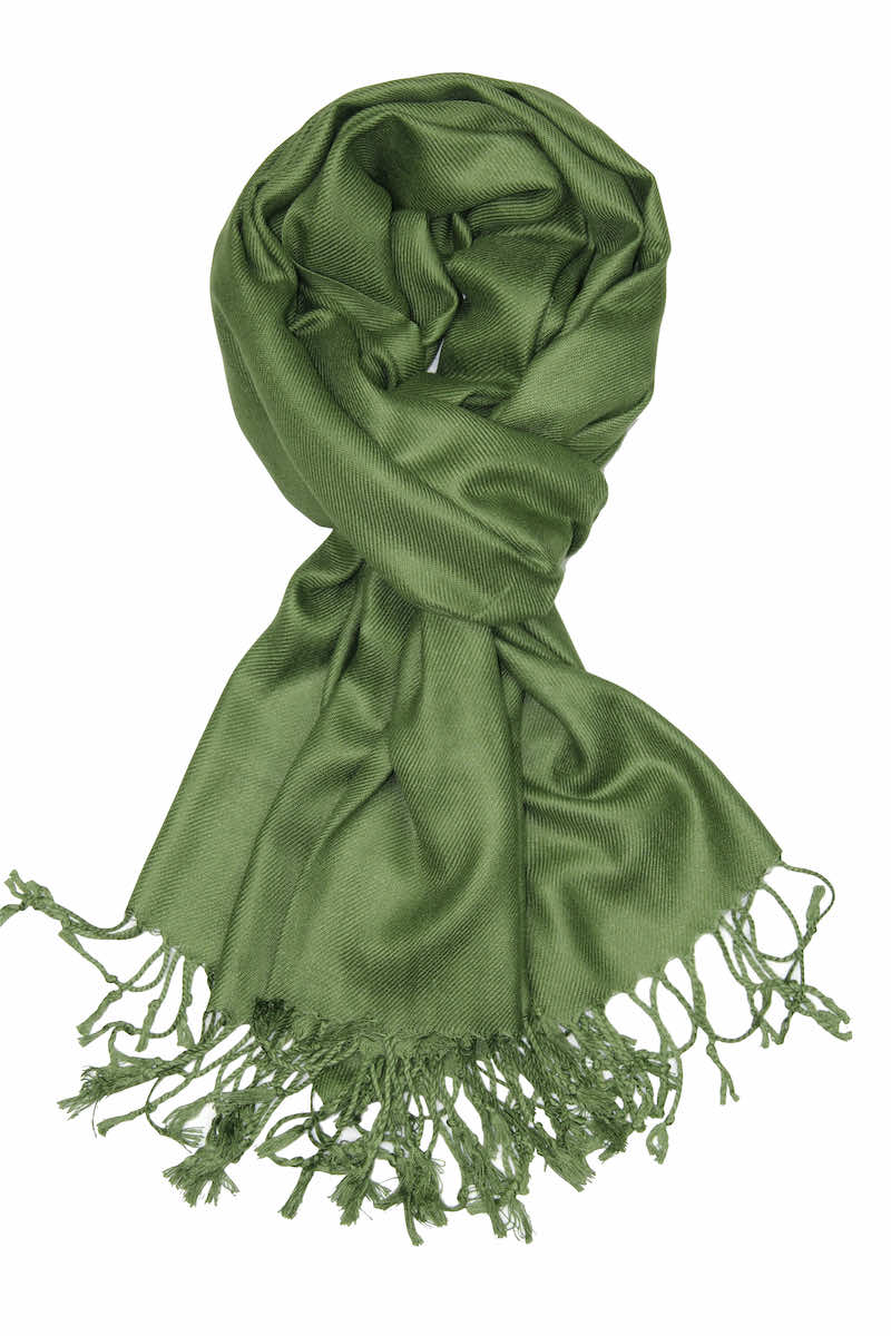 achillea large soft silky pashmina shawl olive green