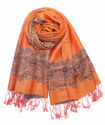 achillea paisley border pashmina shawl orange