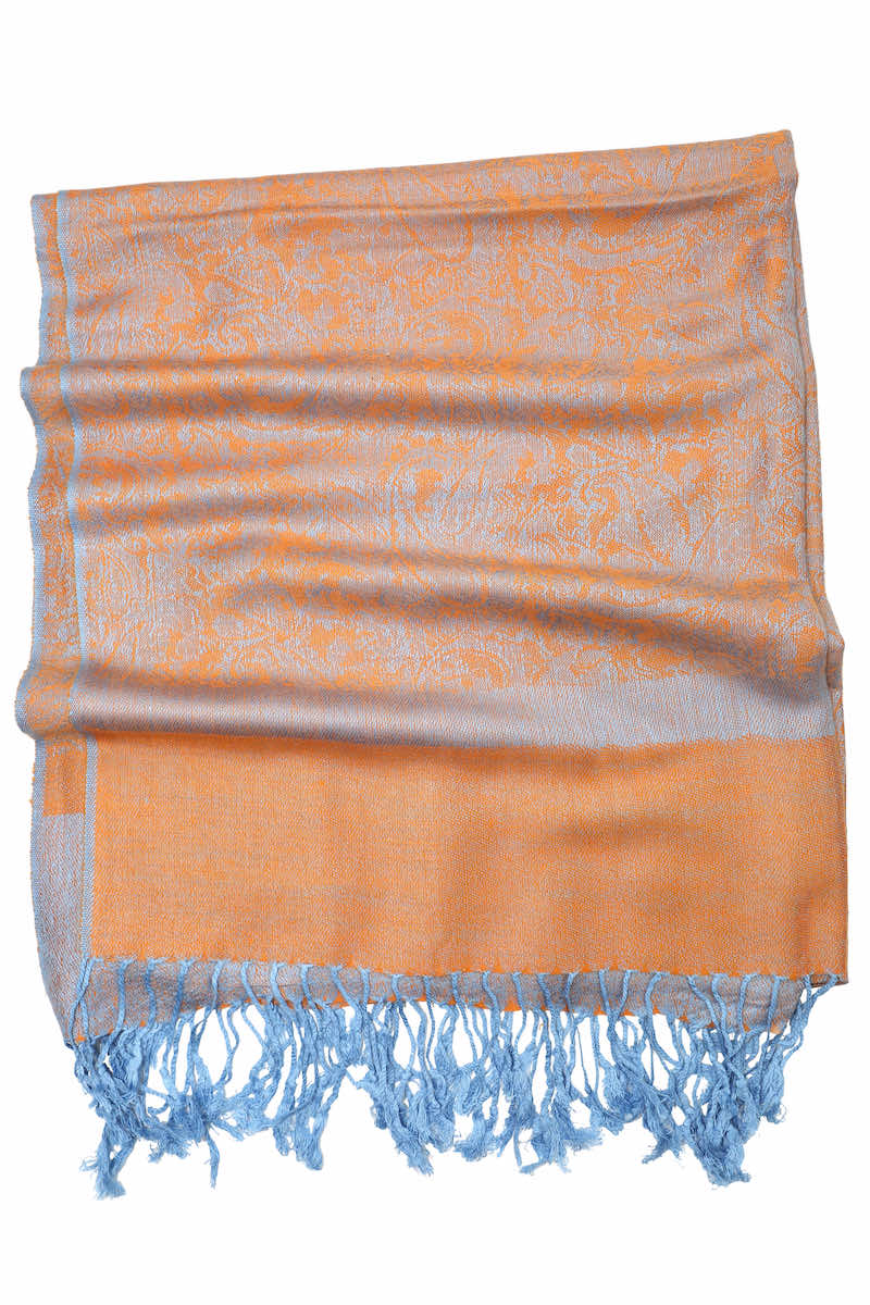 Achillea Orange Light Blue Jacquard Pashmina Scarf