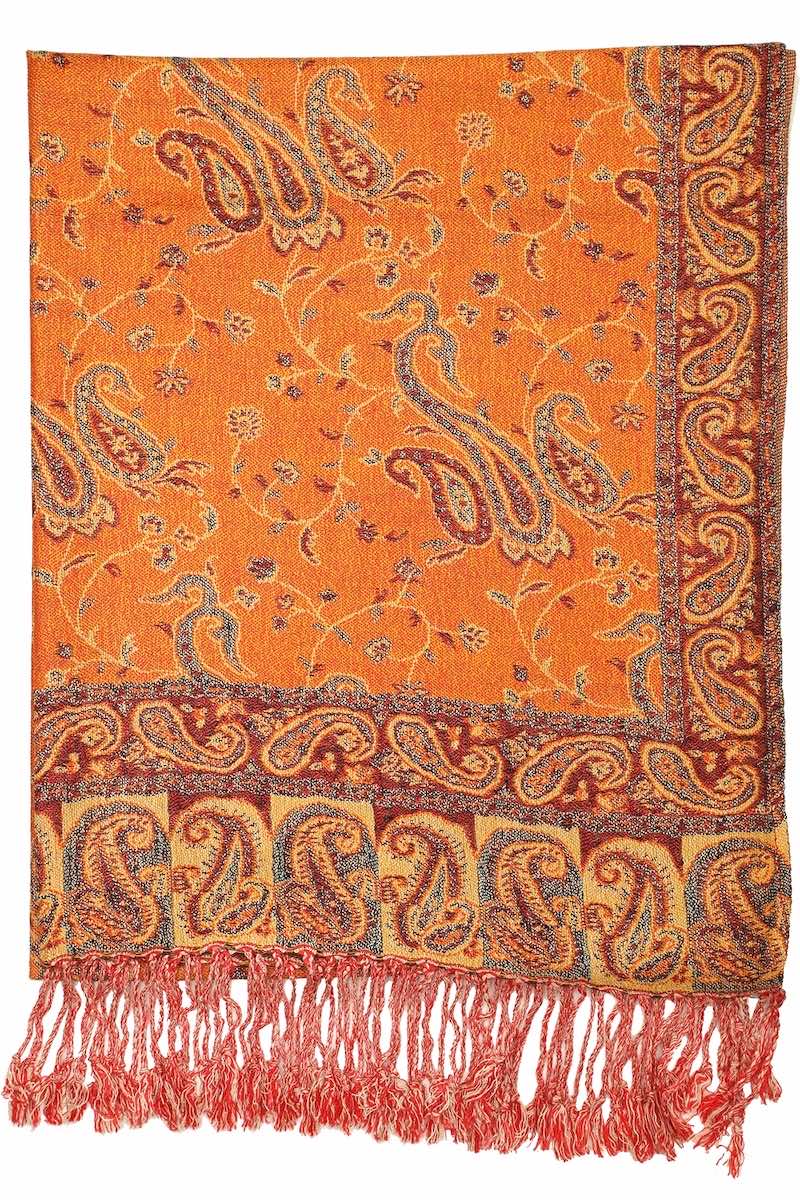 Achillea Orange Reversible Paisley Pashmina