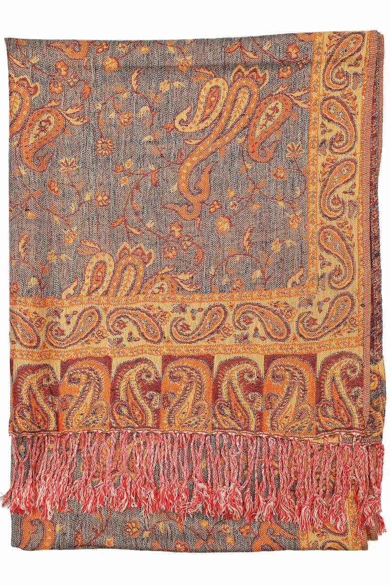 Achillea Orange Reversible Paisley Pashmina