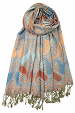 Achillea Orange Teal Multi Color Paisley Pashmina