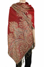 achillea big paisley pashmina shawl red