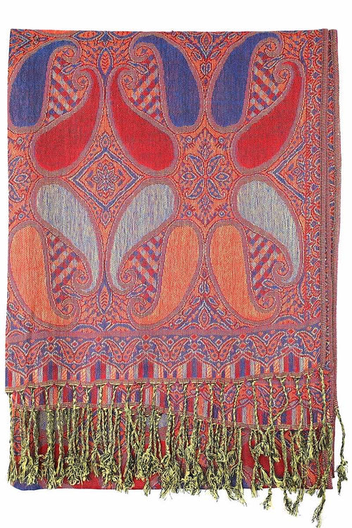 Achillea Red Blue Multi Color Paisley Pashmina