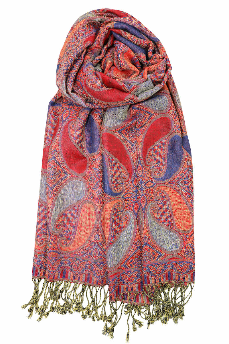 achillea multi color paisley pashmina scarf red blue
