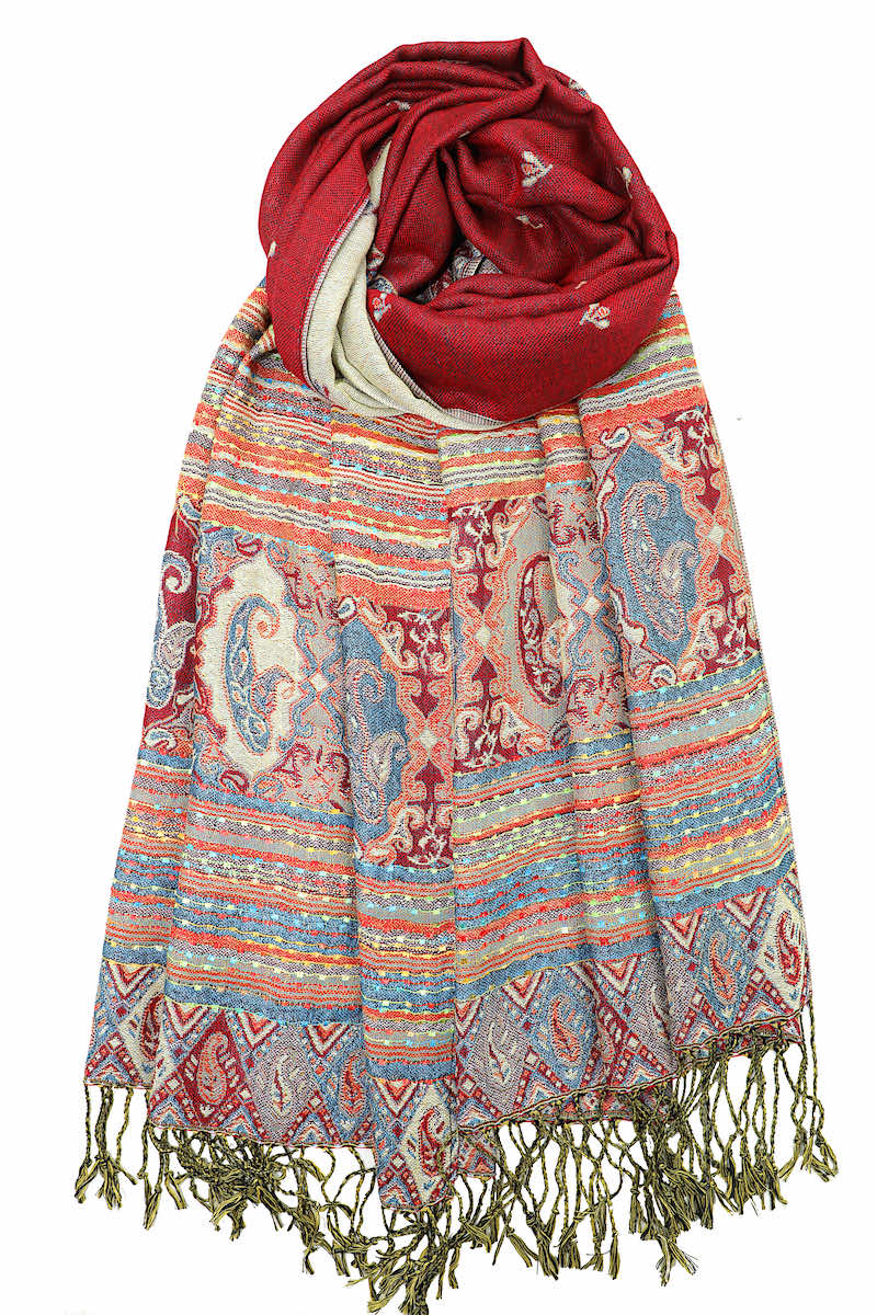 achillea bohemian ethnic pashmina scarf red