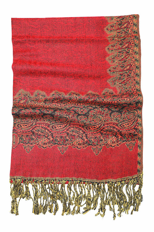 Achillea Red Border Pashmina Shawl Wrap Scarf