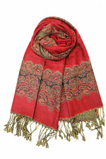 achillea paisley border pashmina shawl red