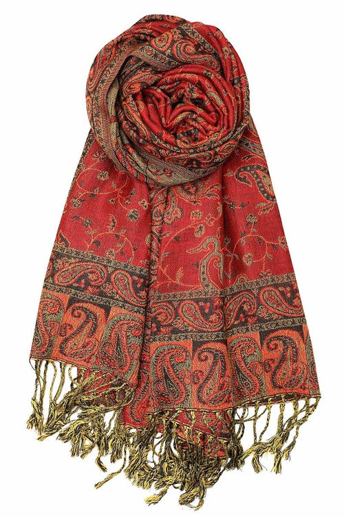 Achillea Red Reversible Paisley Pashmina