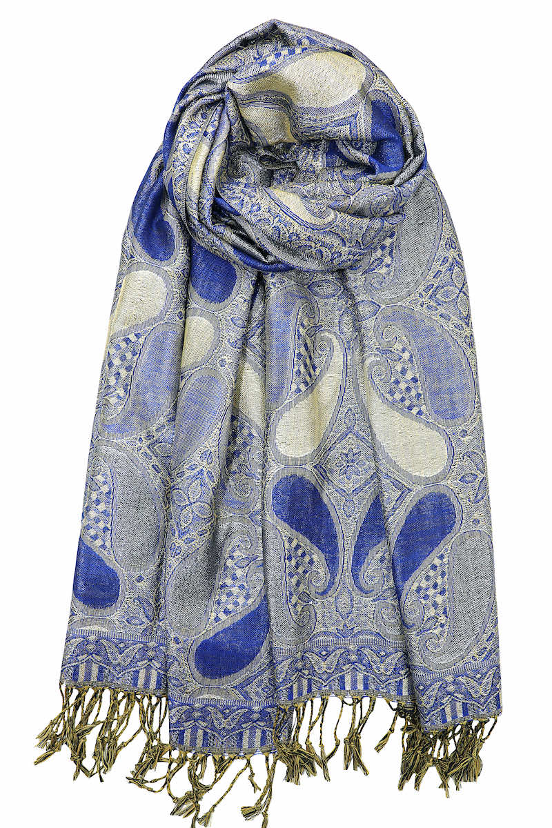 achillea metallic pashmina shawl royal blue
