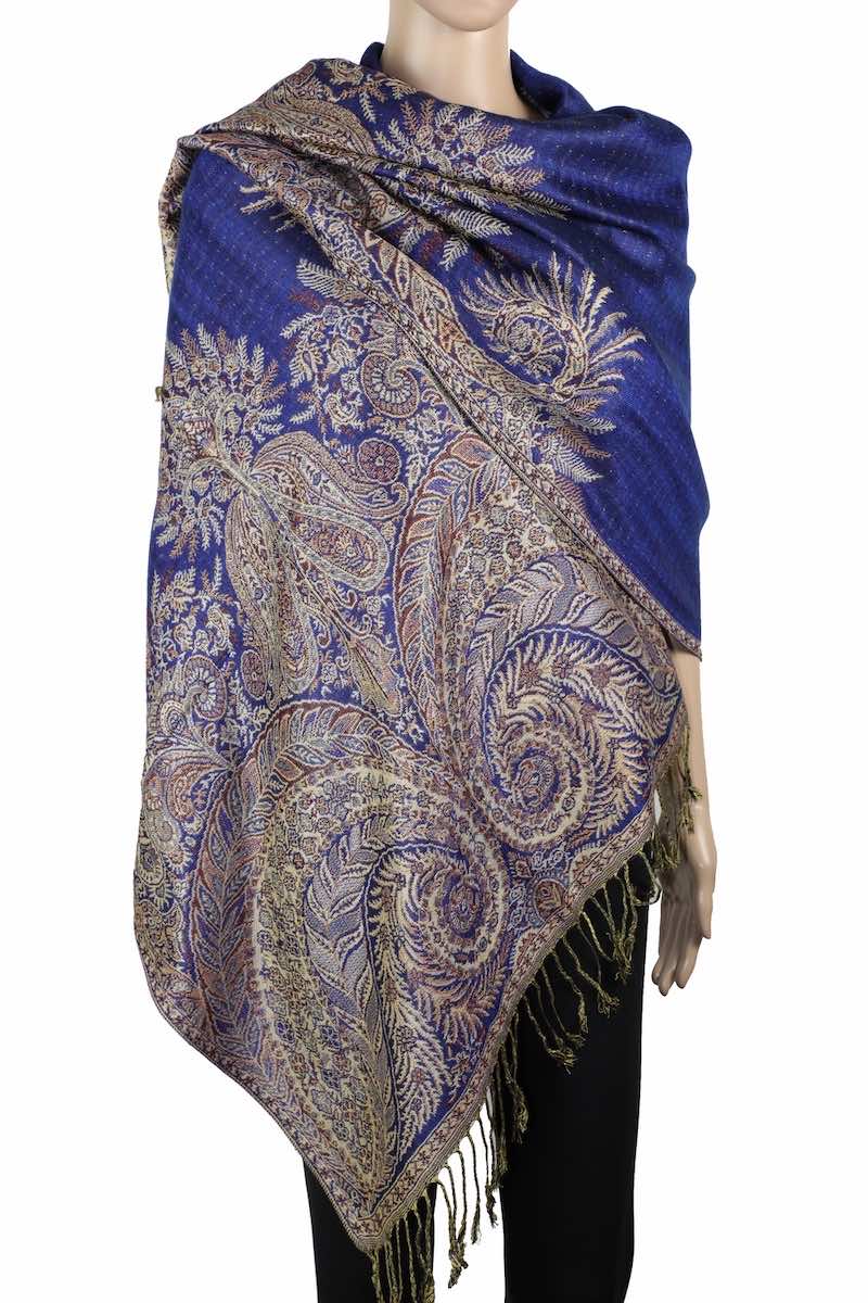 achillea big paisley pashmina shawl royal blue