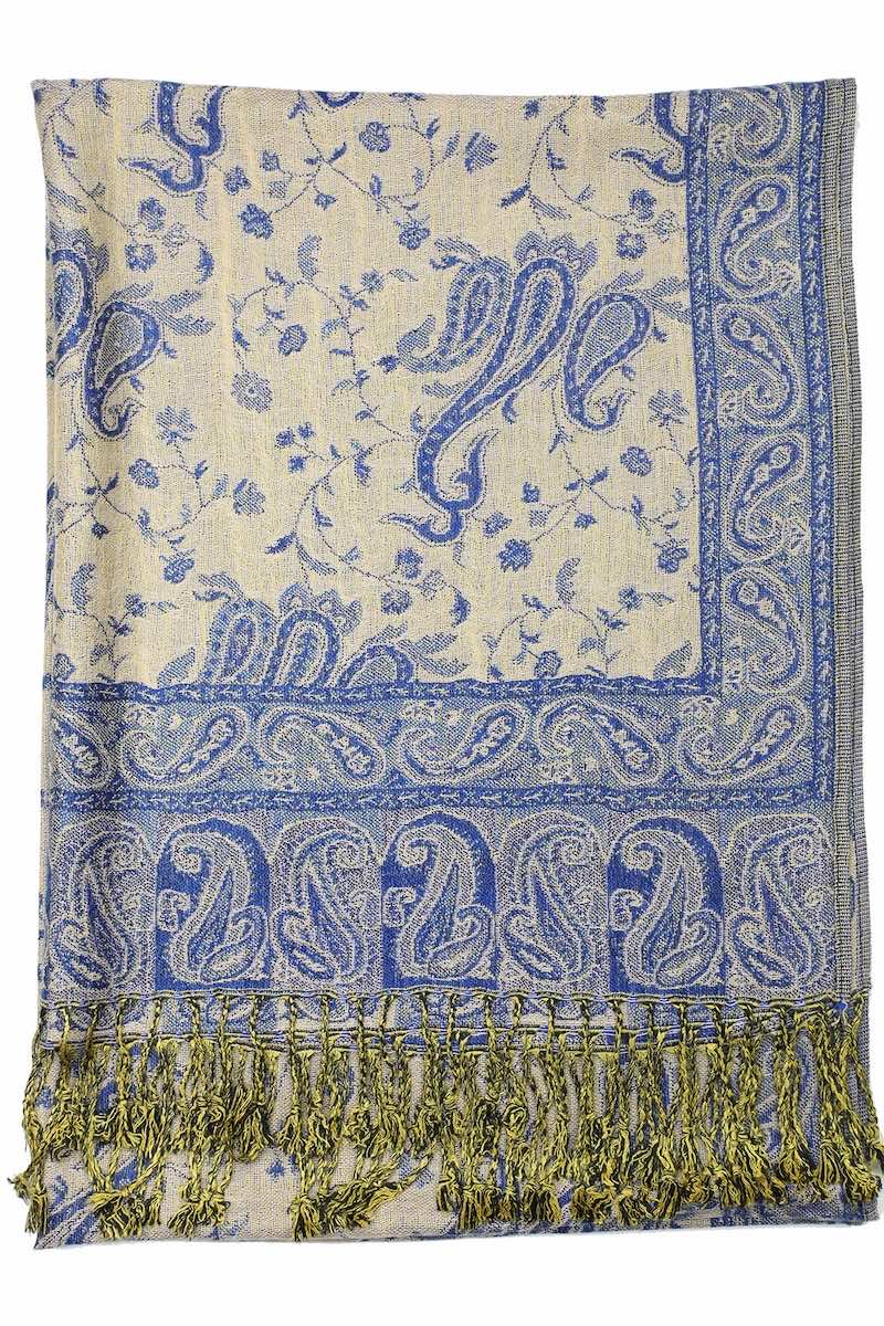 Achillea Royal Blue Reversible Paisley Pashmina