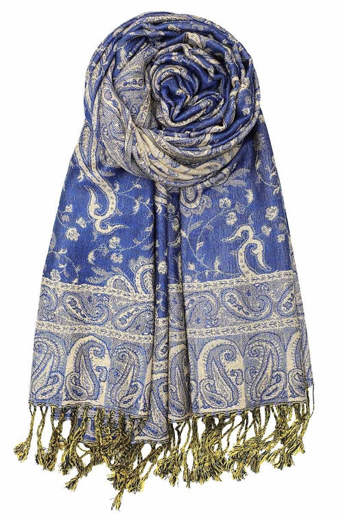 Achillea Royal Blue Reversible Paisley Pashmina