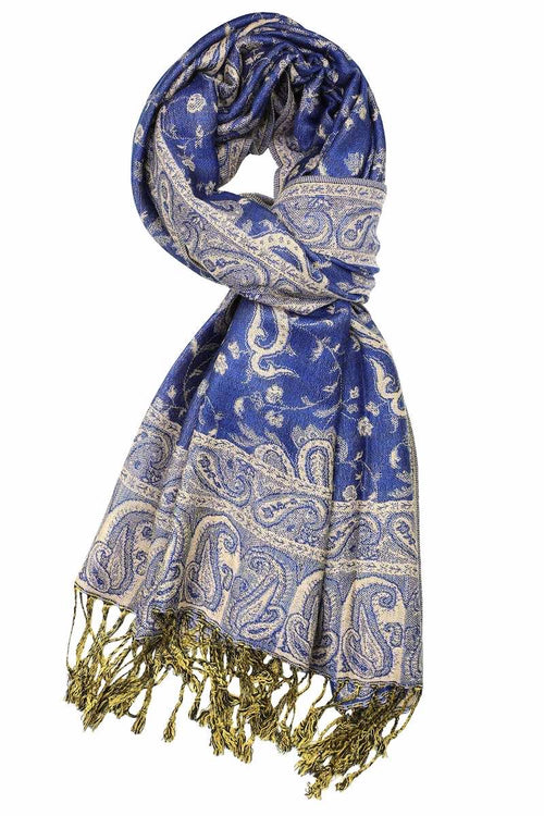 Achillea Royal Blue Reversible Paisley Pashmina