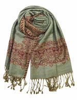 achillea paisley border pashmina shawl sage green