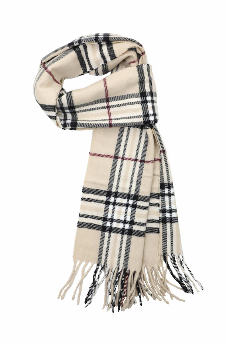 Achillea Scottish Tartan Plaid Cashmere Feel Scarf Beige Plaid