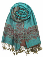 Achillea Sea Green Border Pashmina Shawl Wrap Scarf