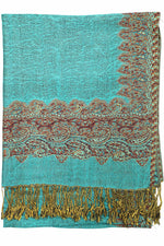 Achillea Sea Green Border Pashmina Shawl Wrap Scarf