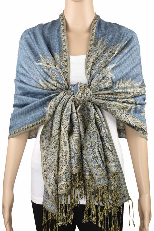 Achillea Steel Blue Big Paisley Pashmina