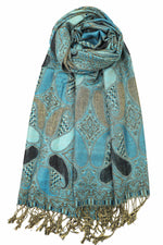 achillea multi color paisley pashmina scarf teal black