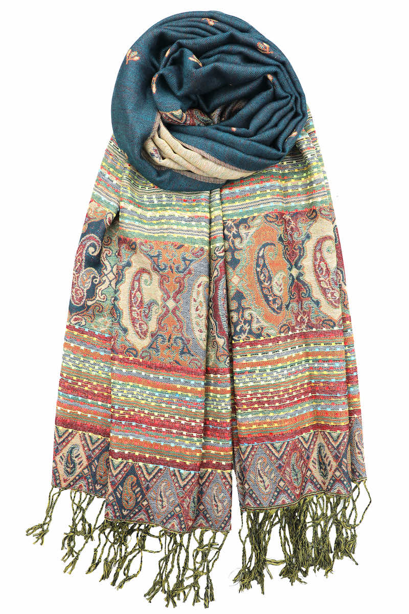 achillea bohemian ethnic pashmina scarf teal